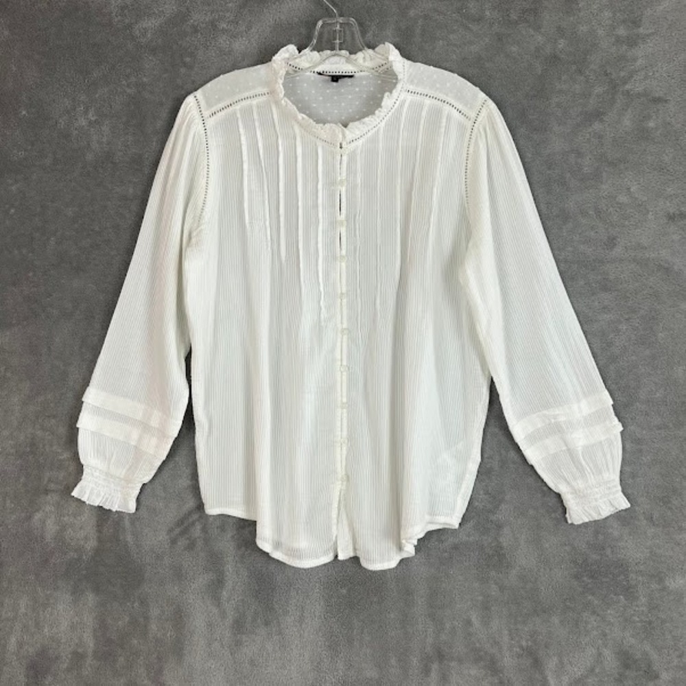 Quince Textured 100% Organic Cotton Peasant Blouse Womens S White Boho